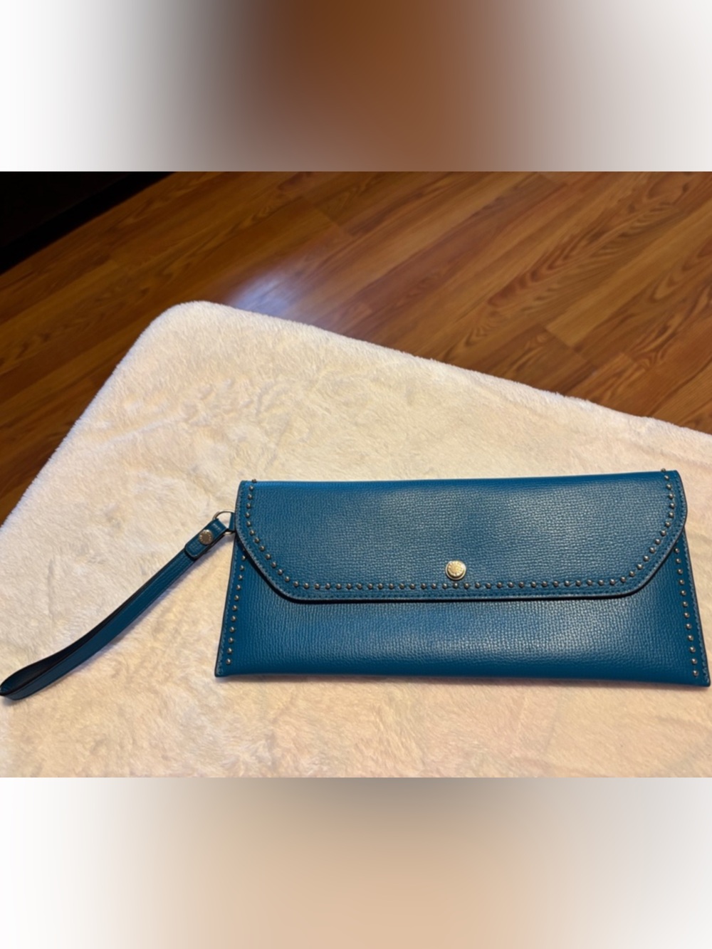 Henri Bendel Teal Stud-Trim Envelope Wallet Clutch - Picture 8 of 11